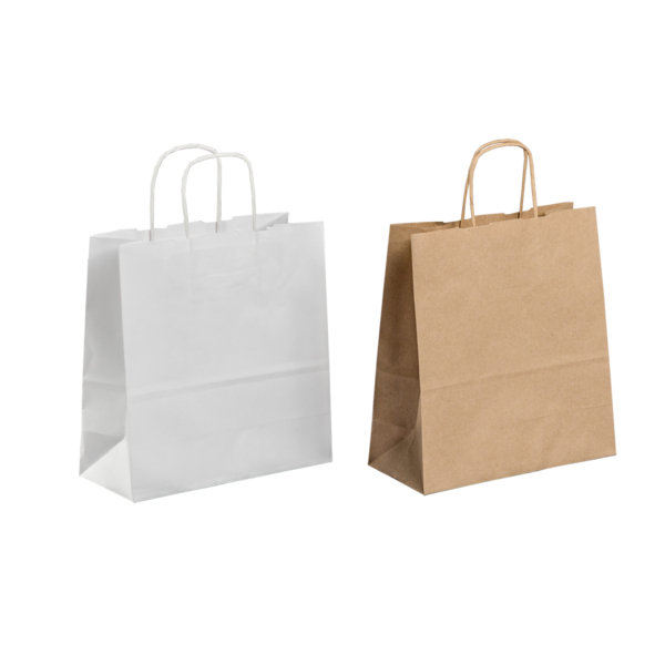 Papirpose uten logo i hvit og brun kraft | Nettbutikk | Kort levering på 2-3 dager fra lager | SKG - Spesialister innen profilert emballasje